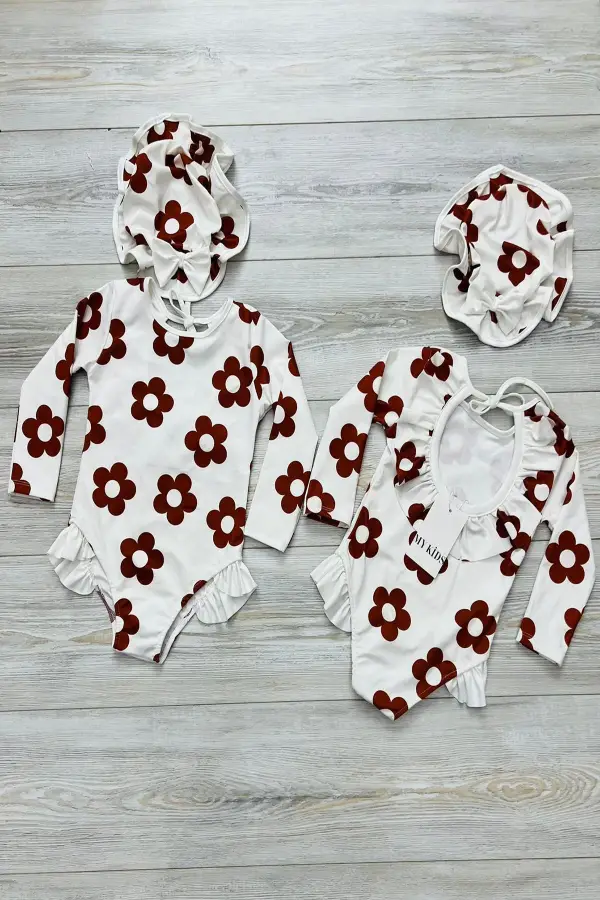 Şapkalı Sırtı Fırfırlı İp Askılı Çiçekli Mayo