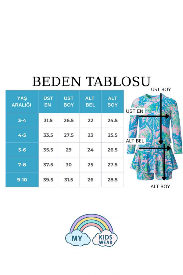 Etek Detaylı Kız Çocuk Desenli Mayo 3-10 Yaş 11920