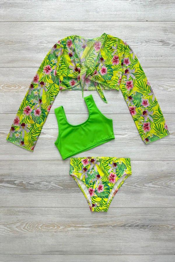 Yeni Sezon Kız Çocuk Bolerolu Bikini 3'lü Takım