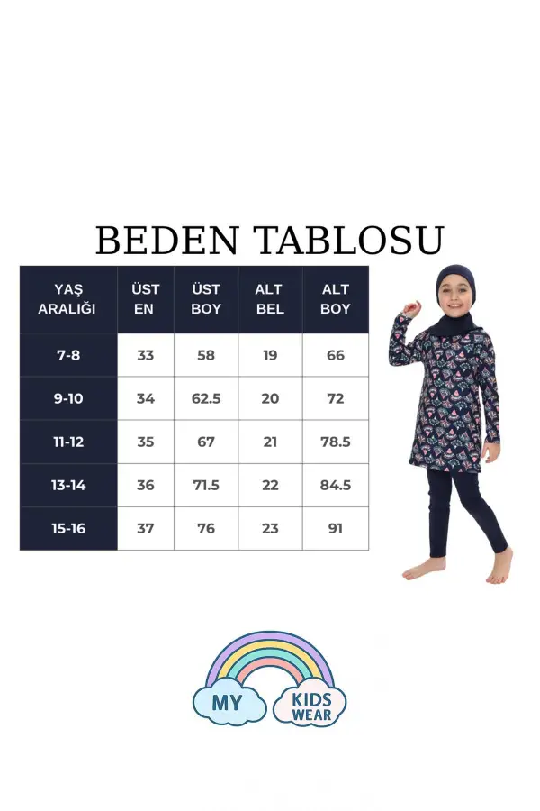 Kız Çocuk Tesettür Mayo Takımı 7-16 Yaş 11459