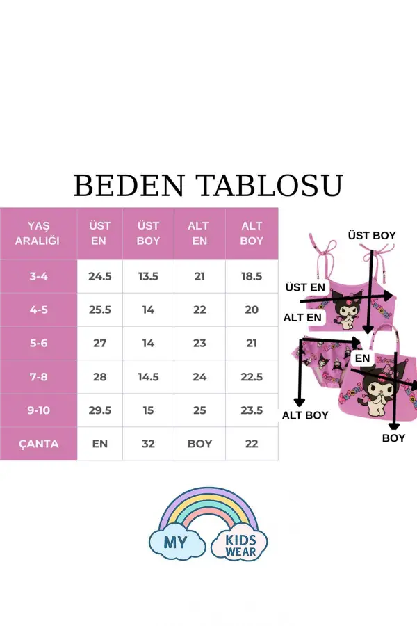 Kız Çocuk Üç Parça Çantalı Fırfırlı Bikini Takım 3-10 Yaş 11965