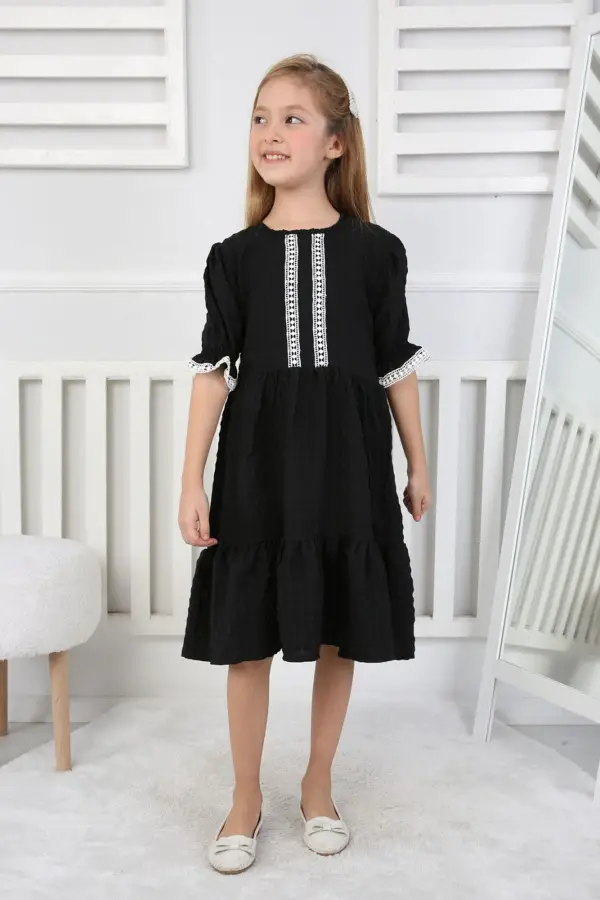 Gofre Kumaş Kız Çocuk Elbise