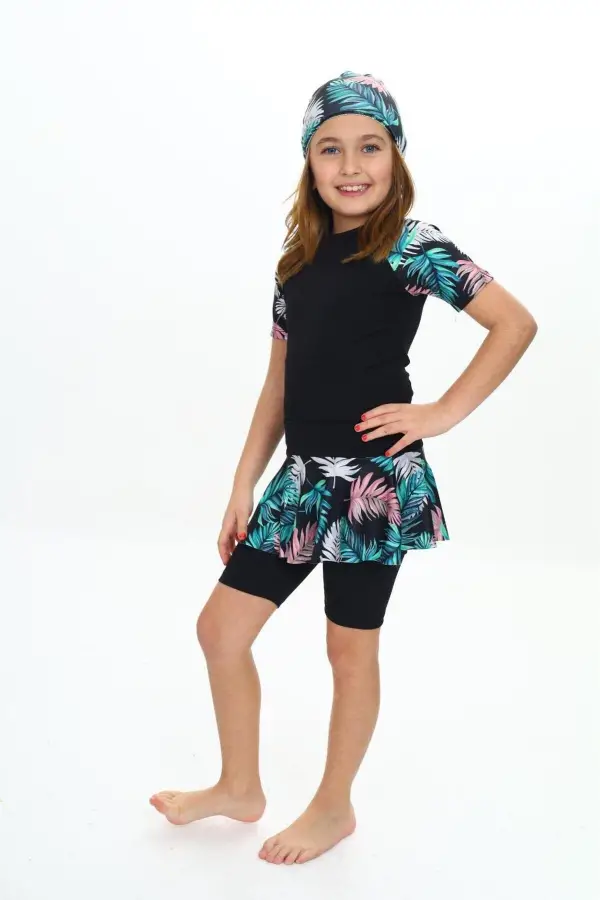 Likralı Dalgıç Kumaş Üç Parça Kız çocuk Mayo