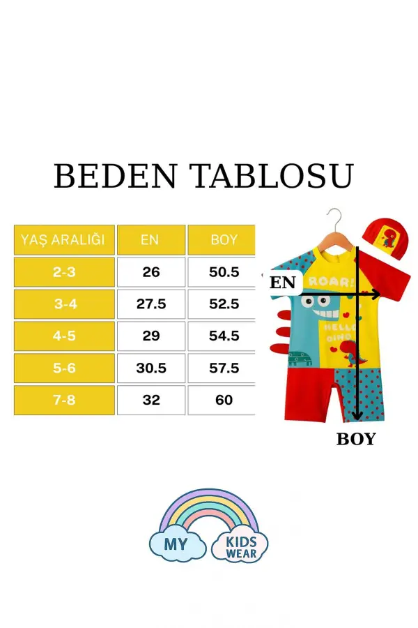 Tatlı Dino Temalı Boneli Erkek Çocuk Mayo Takımı