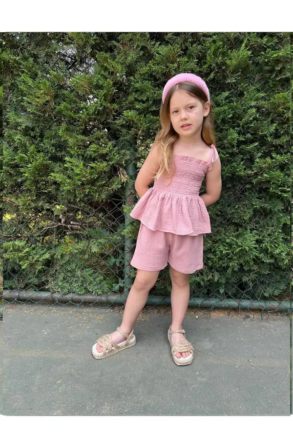 Müslin Kumaş Şortlu Kız Çocuk Takım