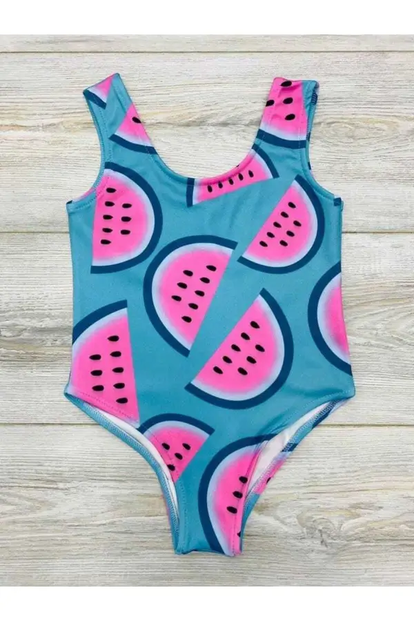 Desenli Kız Çocuk Mayo