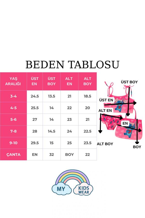Kız Çocuk Üç Parça Çantalı Fırfırlı Bikini Takım 3-10 Yaş 11963