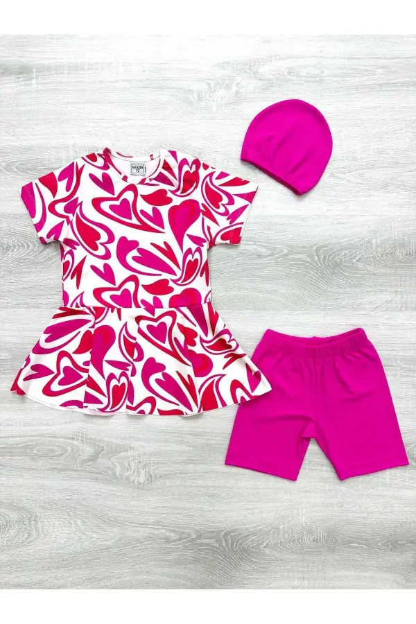 Üç Parça Kız Çocuk Boneli Mayo