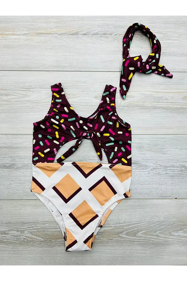 Bandana Baskılı Kız Çocuk Mayo