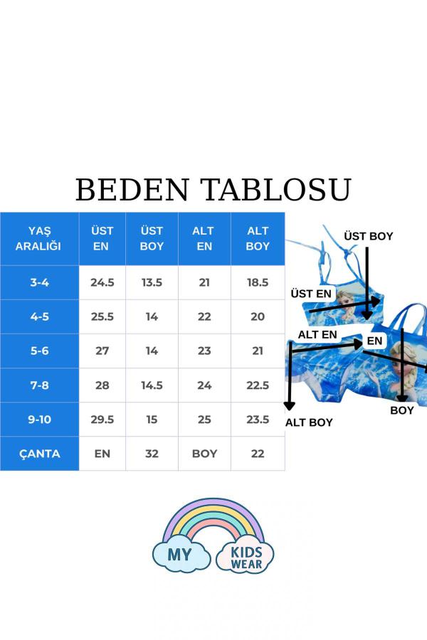 Kız Çocuk Üç Parça Çantalı Fırfırlı Bikini Takım 3-10 Yaş 11961