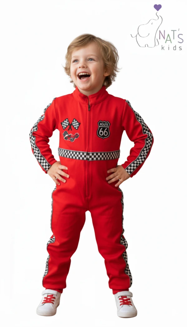 Işıklı Çocuk Kırmızı F1 Yarışçı Kostümü
