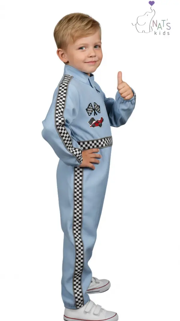 Işıklı Bebek Mavisi Çocuk Kırmızı F1 Yarışçı Kostümü
