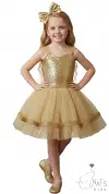 Gold Özel Gün Kız Çocuk Elbise 