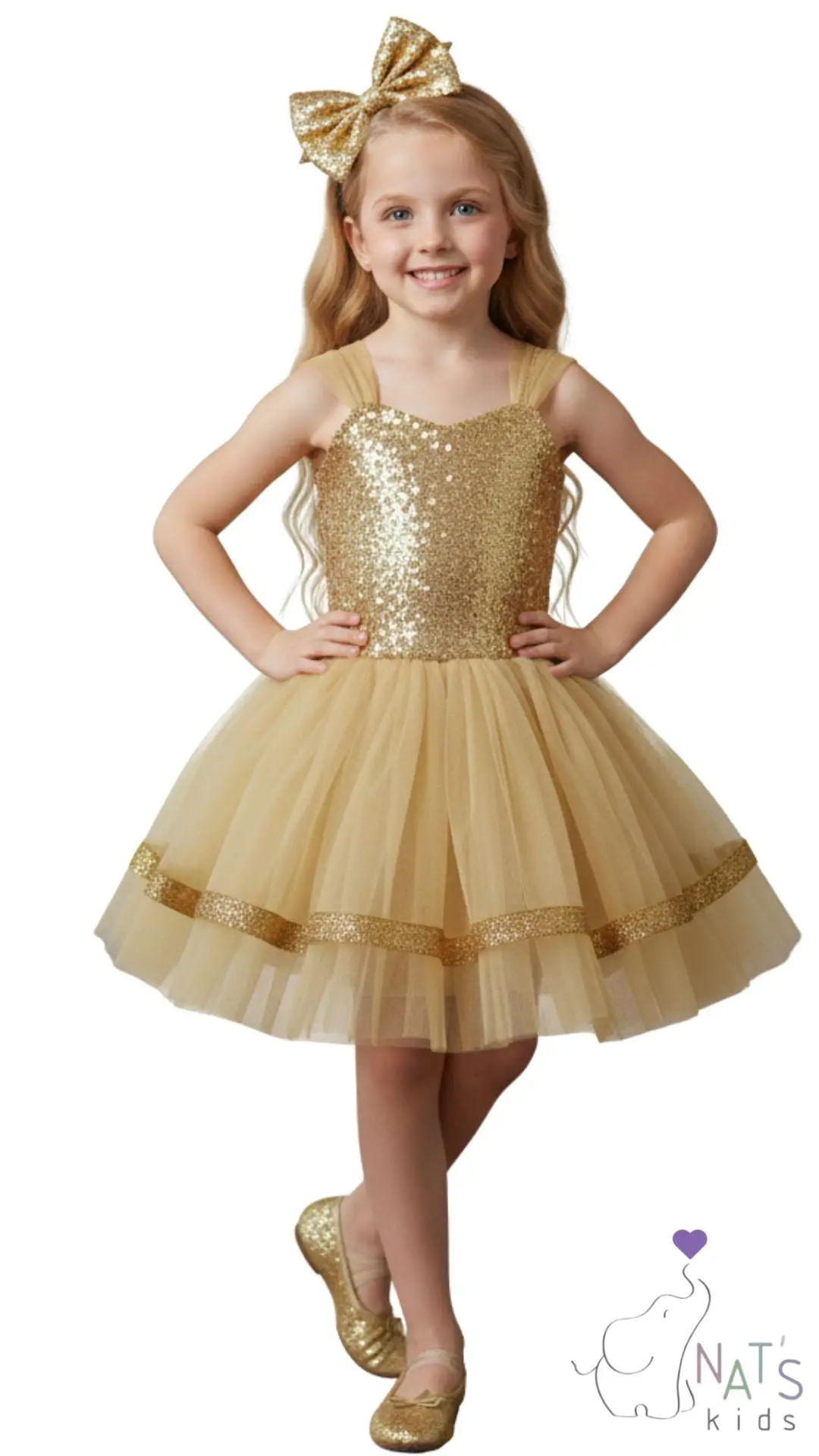 Gold Özel Gün Kız Çocuk Elbise 