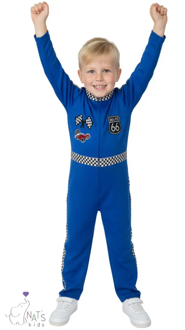 Işıklı Lacivert Çocuk Kırmızı F1 Yarışçı Kostümü