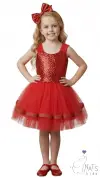 Kırmızı Özel Gün Kız Çocuk Elbise 